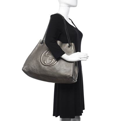 Gucci Metallic Pebbled Calfskin Large Soho Chain Shoulder Bag Sasso 2 of 15