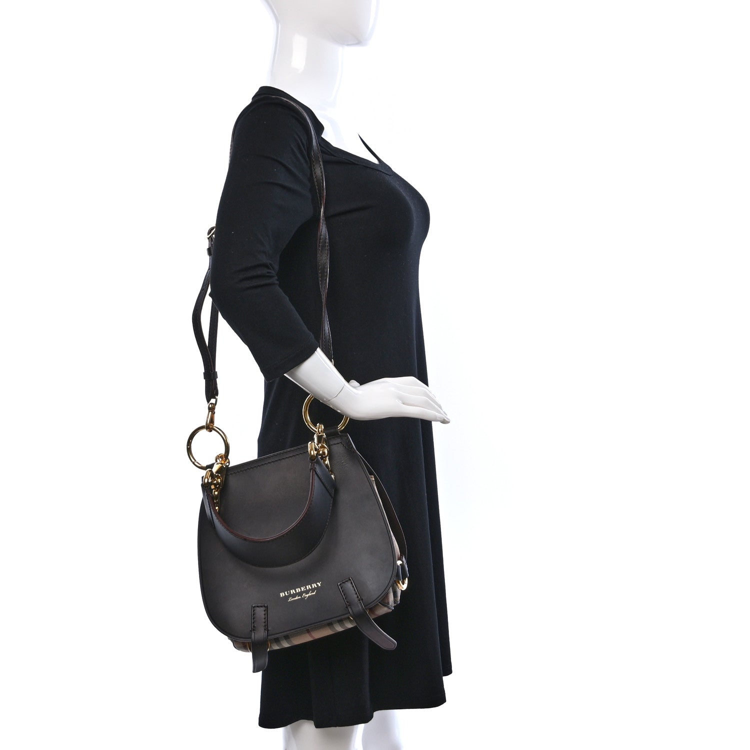 Burberry Haymarket Check Large Bridle Saddle Bag Dark Clove Brown 2 of 10