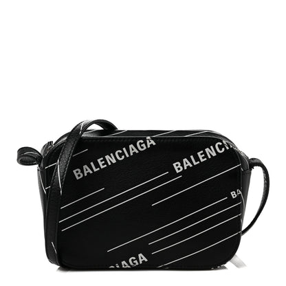 Balenciaga Calfskin Logo Print XS Everyday Camera Bag Black White 1 of 7