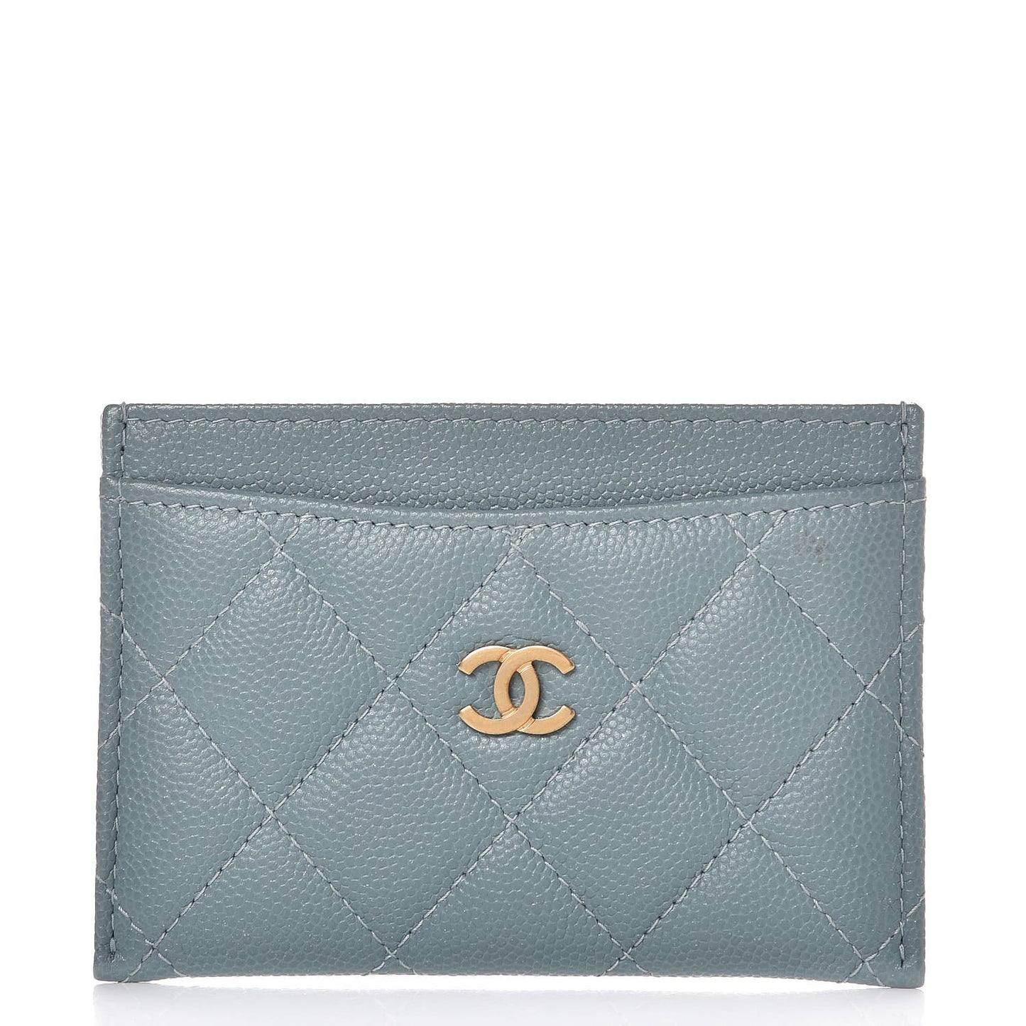 Iridescent Caviar Quilted Card Holder Blue