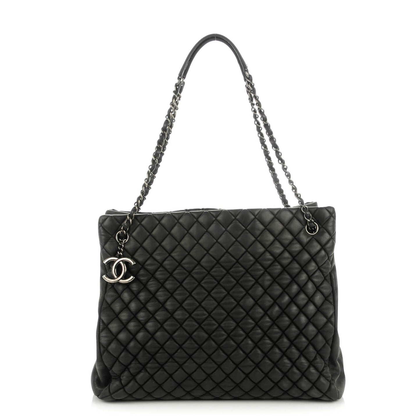 Iridescent Calfskin Quilted New Bubble North South Tote Dark Grey