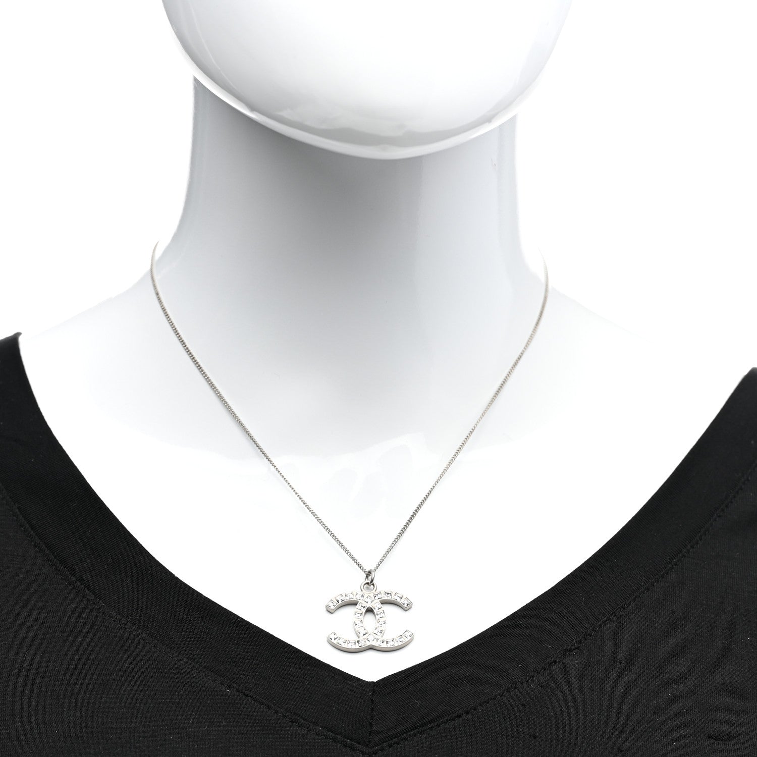 Chanel Baguette Crystal CC Necklace Silver 2 of 6