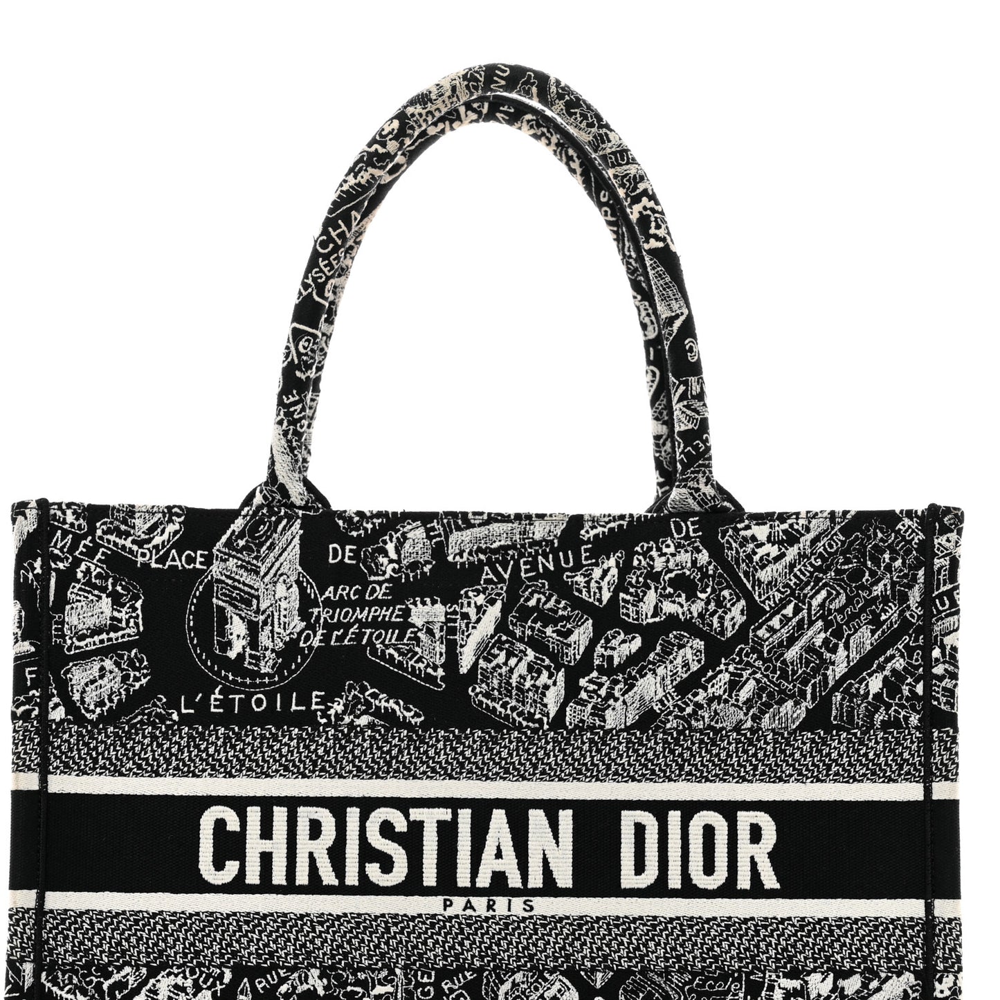 Canvas Embroidered Medium Plan De Paris Book Tote Black White