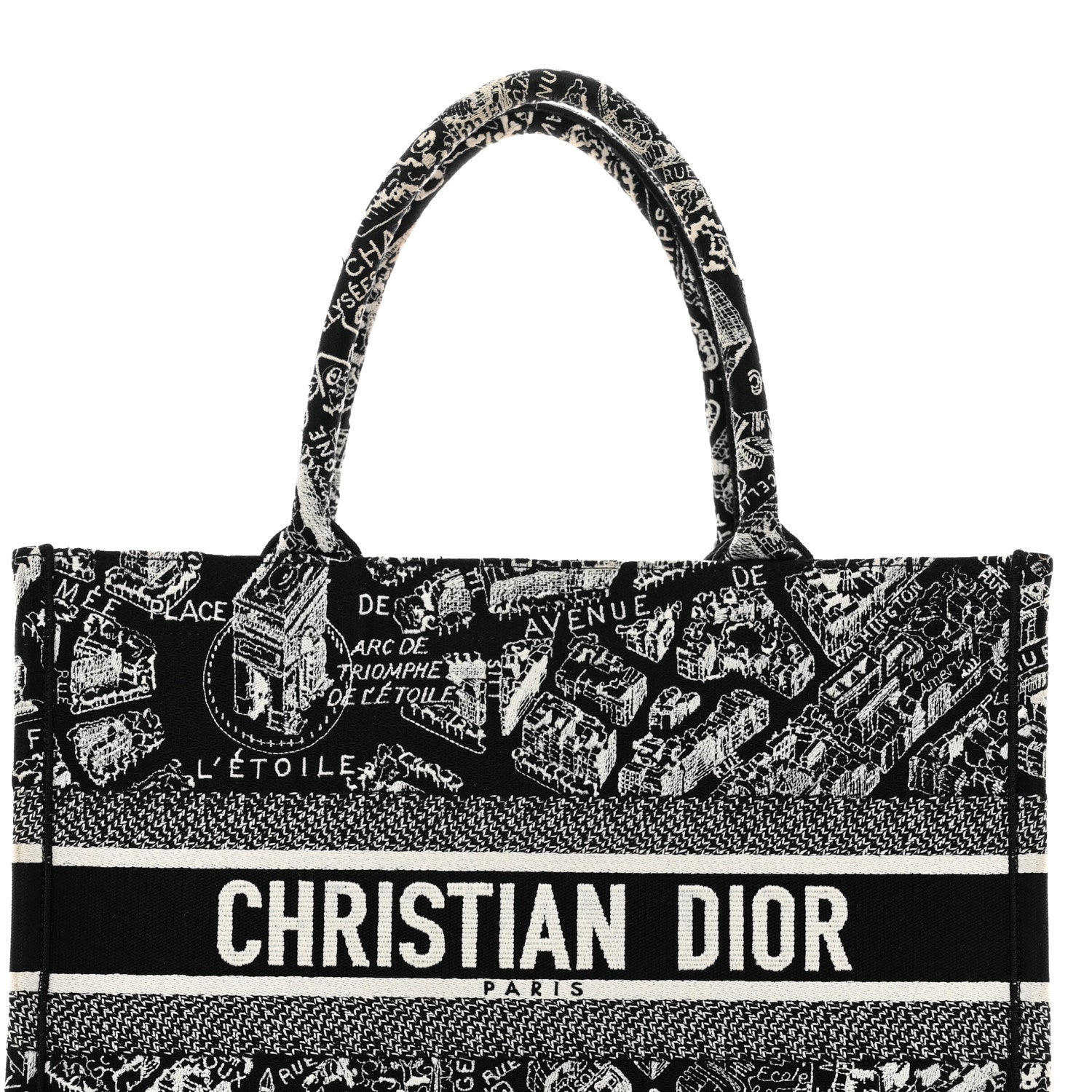 Christian Dior Canvas Embroidered Medium Plan De Paris Book Tote Black White 5 of 12