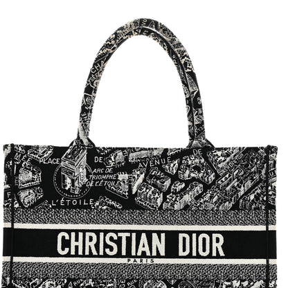 Christian Dior Canvas Embroidered Medium Plan De Paris Book Tote Black White 5 of 12