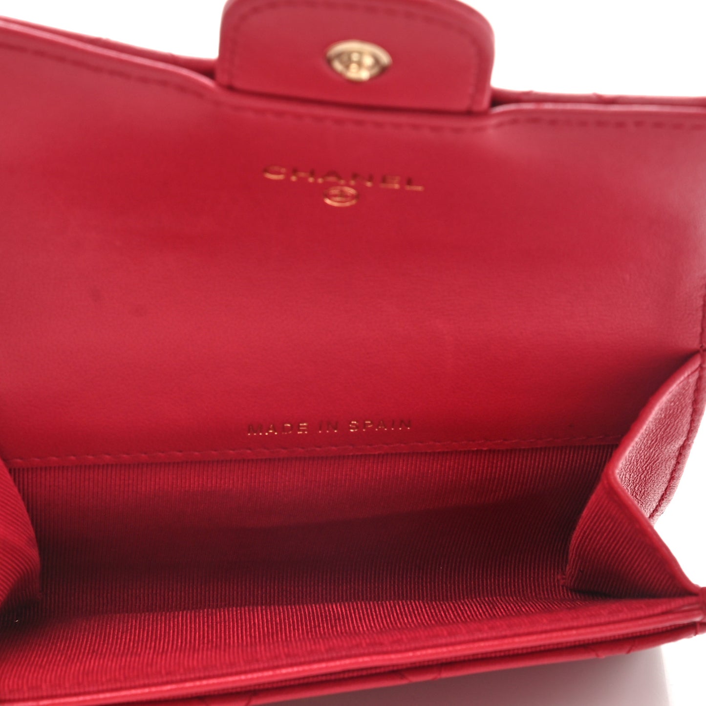 Lambskin Quilted Flap Card Holder Red