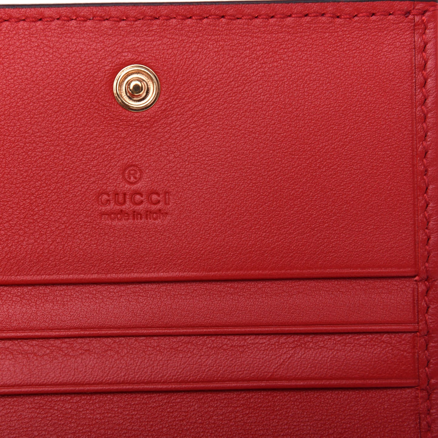 GG Supreme Monogram Apple Card Case Wallet Beige Multicolor Lobster Red