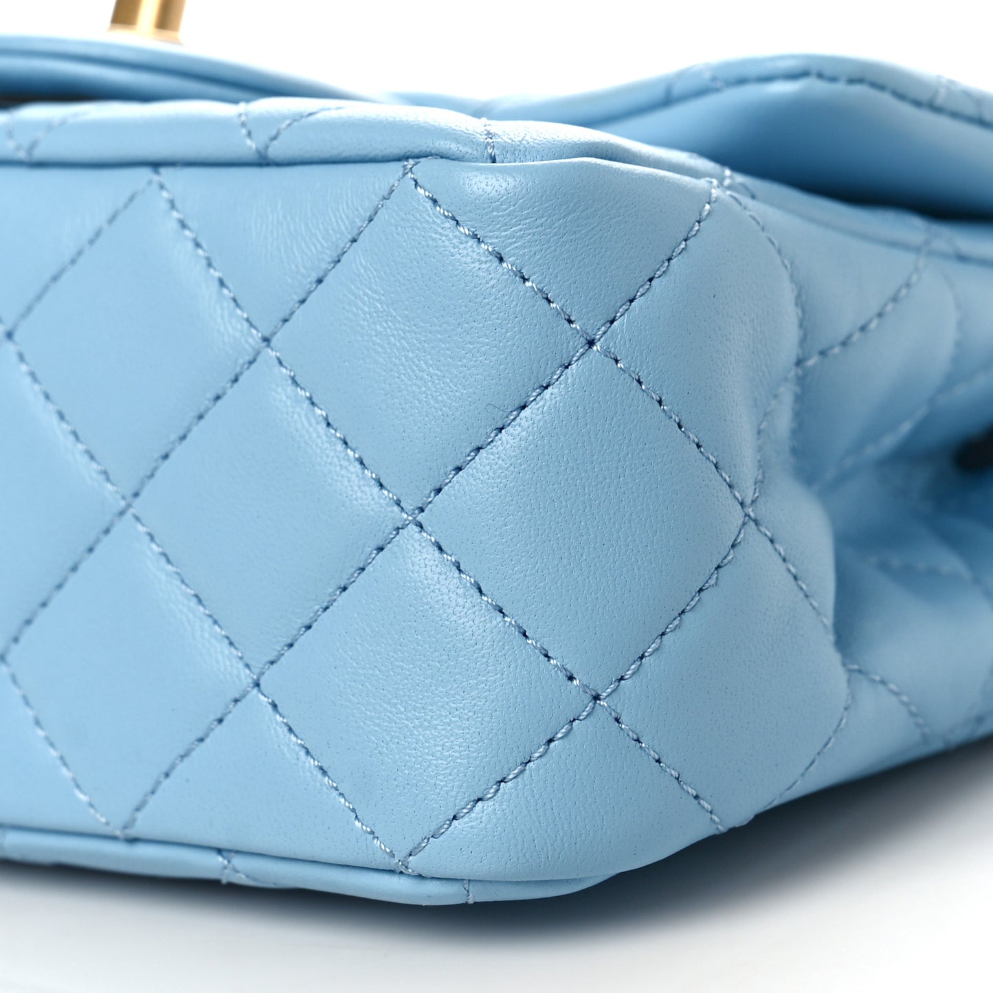 Lambskin Quilted Mini Pearl Crush Flap Light Blue