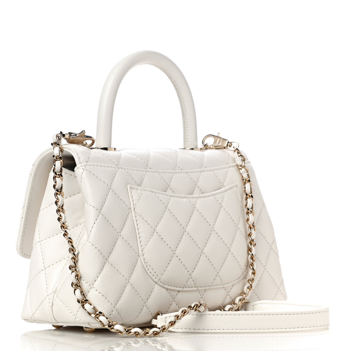 Caviar Quilted Mini Coco Handle Flap White