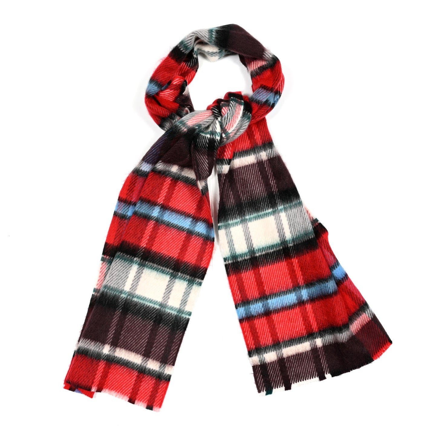 Mohair Wool Check Scarf Bright Red
