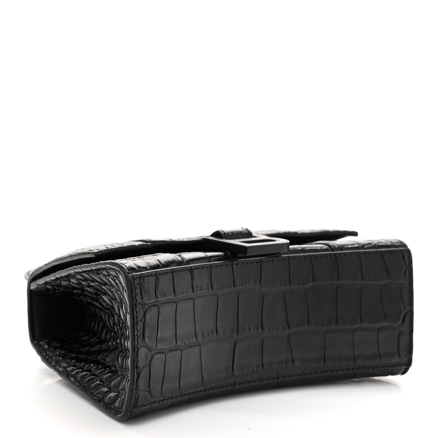 Balenciaga Shiny Calfskin Monochrome Crocodile Embossed Hourglass Top Handle Bag XS Black 4 of 10