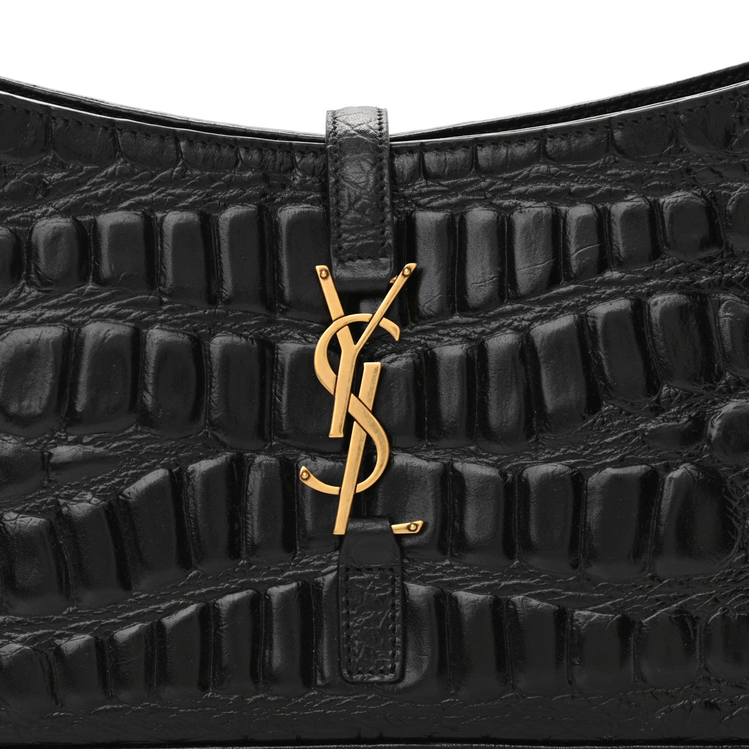 Saint Laurent Calfskin Crocodile Embossed Le 5 A 7 Hobo Black 8 of 10