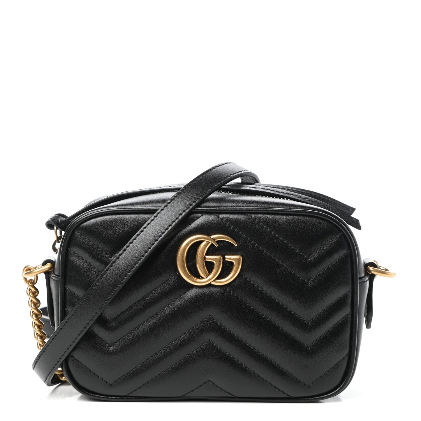 Calfskin Matelasse Mini GG Marmont Chain Shoulder Bag Black