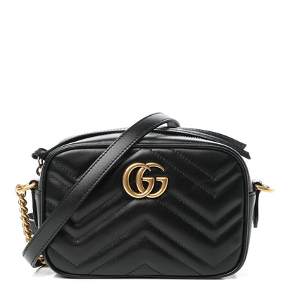 Gucci Calfskin Matelasse Mini GG Marmont Chain Shoulder Bag Black 1 of 9