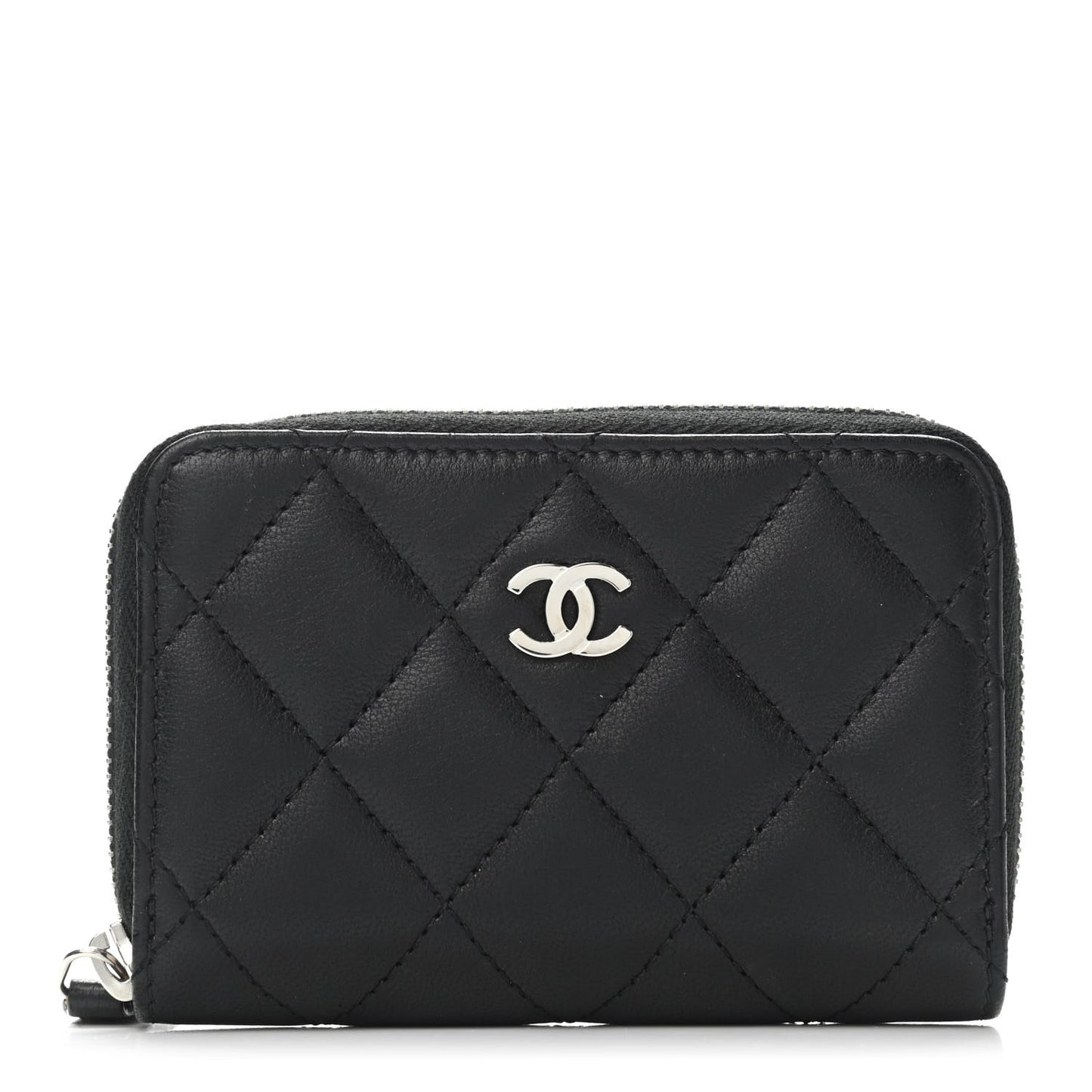 Lambskin Quilted Zip Coin Purse Black