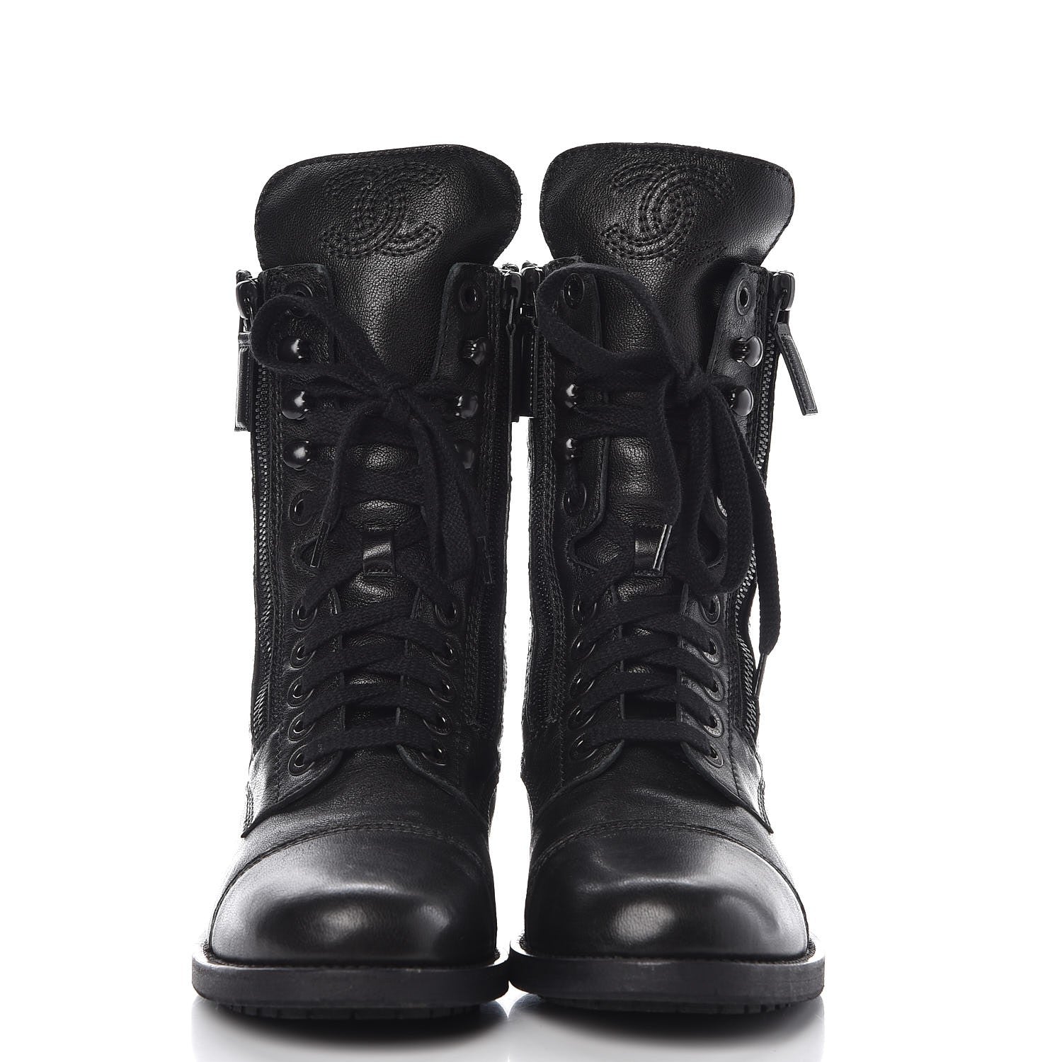 Chanel Calfskin Quilted Cap Toe Combat Boots 38.5 Black 2 of 10