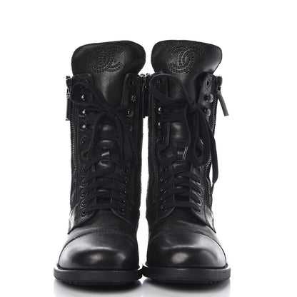 Chanel Calfskin Quilted Cap Toe Combat Boots 38.5 Black 2 of 10