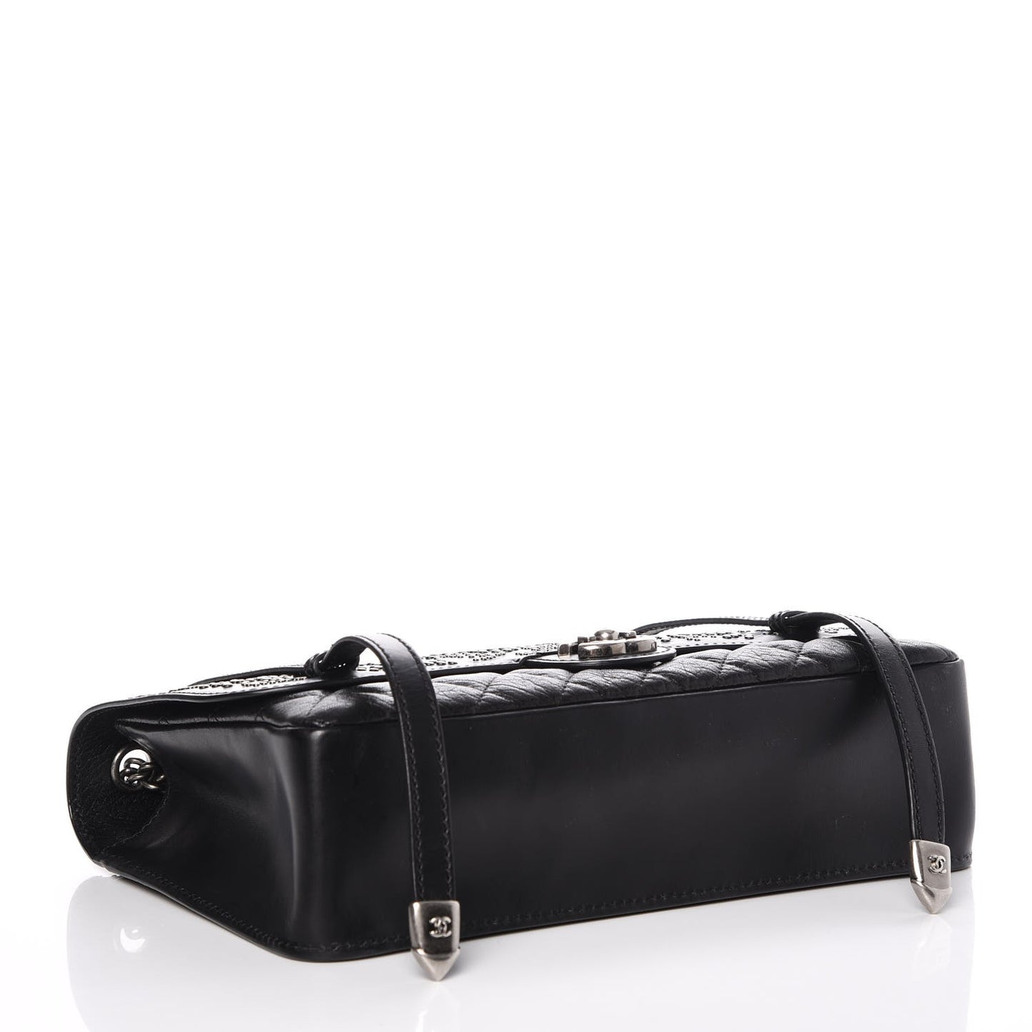 Studded Calfskin Lambskin Paris Dallas Flap Black