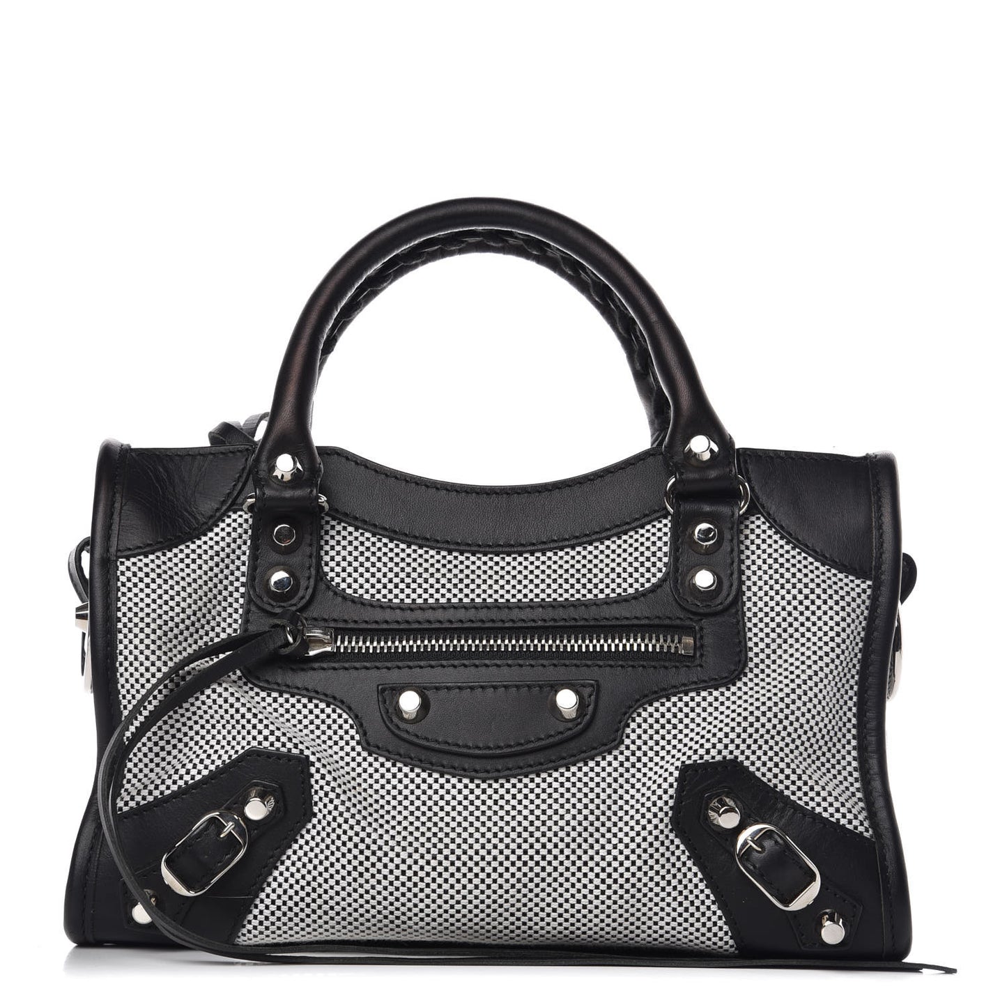 Calfskin Twill Classic Silver Hardware Mini City Black White