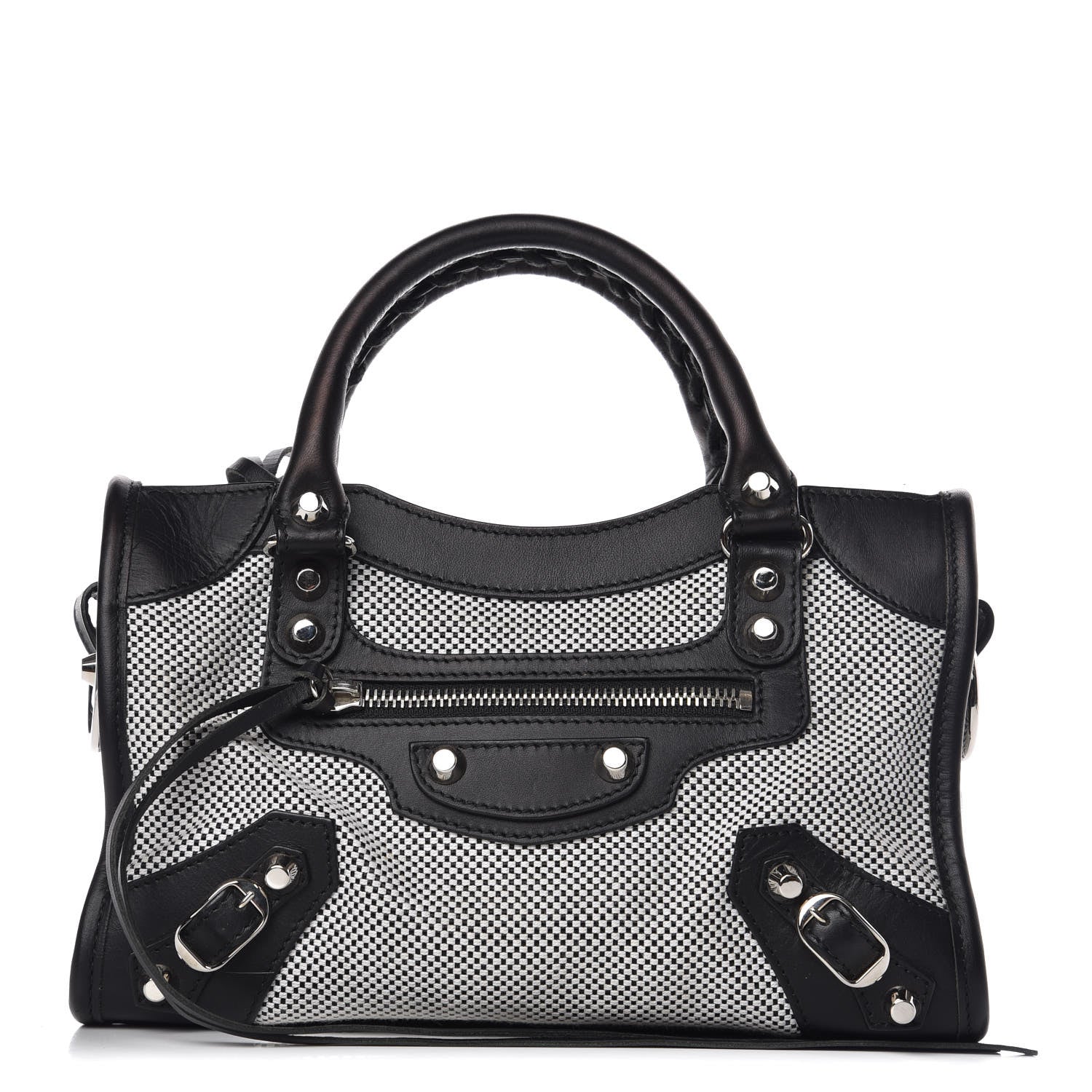 Balenciaga Calfskin Twill Classic Silver Hardware Mini City Black White 1 of 12
