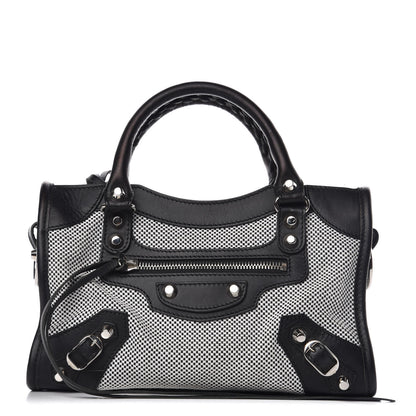 Balenciaga Calfskin Twill Classic Silver Hardware Mini City Black White 1 of 12