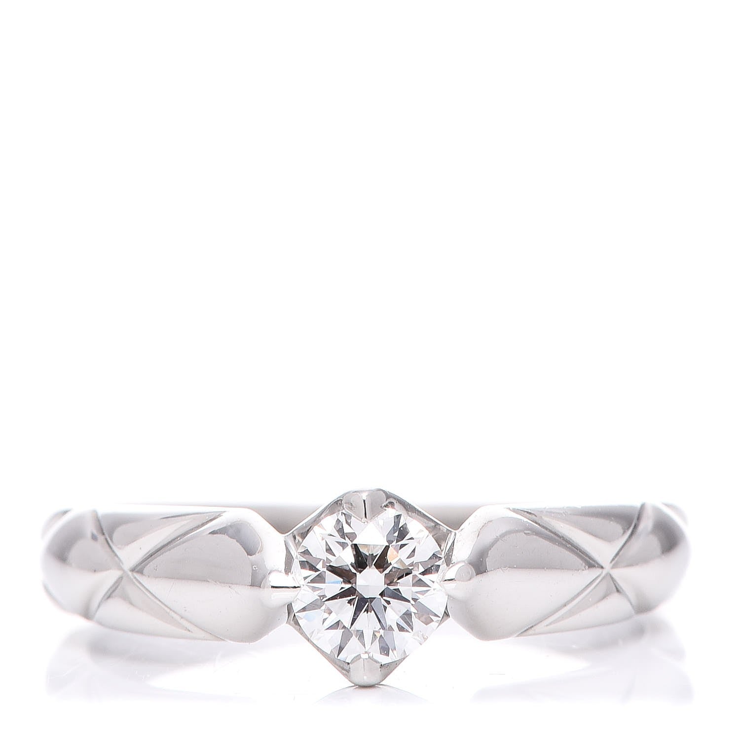 Chanel Platinum Diamond Matelasse Ring 48 4.5 1 of 6