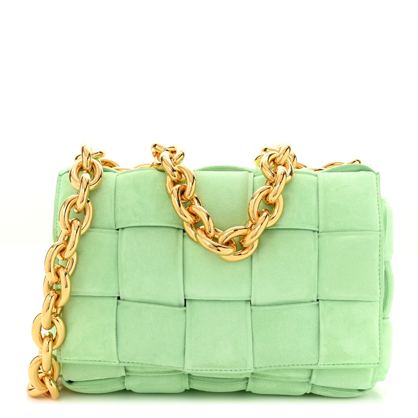 Suede Maxi Intrecciato Padded Chain Cassette Crossbody Bag Wasabi