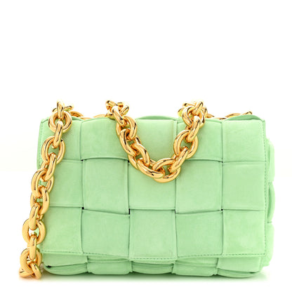 Bottega Veneta Suede Maxi Intrecciato Padded Chain Cassette Crossbody Bag Wasabi 1 of 10