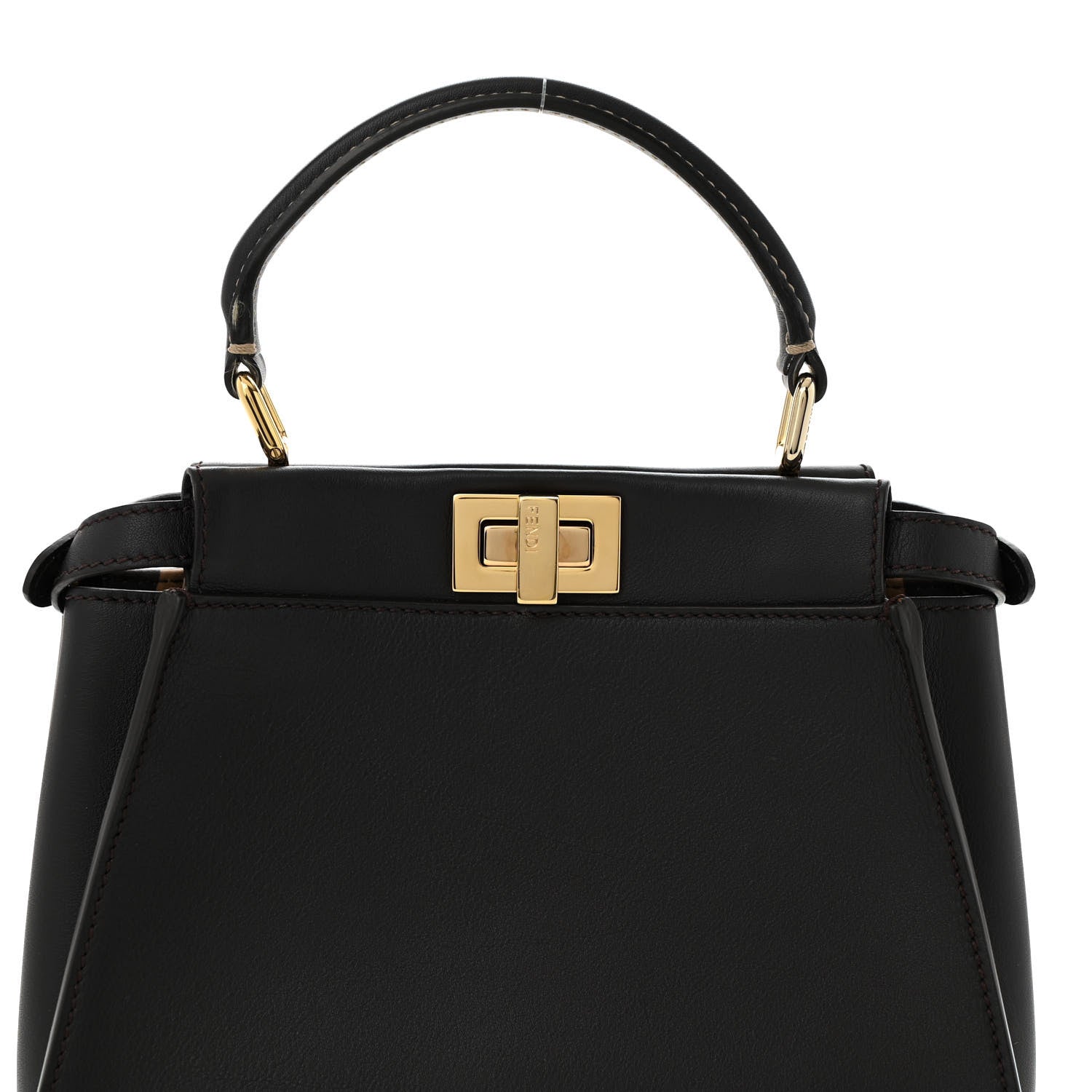 Fendi Vitello Seta Nabuk Pequin Mini Peekaboo Iconic Satchel Ebano Tobacco Moro 8 of 14