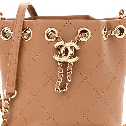 Chanel Calfskin Stitched Chain Bucket Bag Camel 8 of 10
