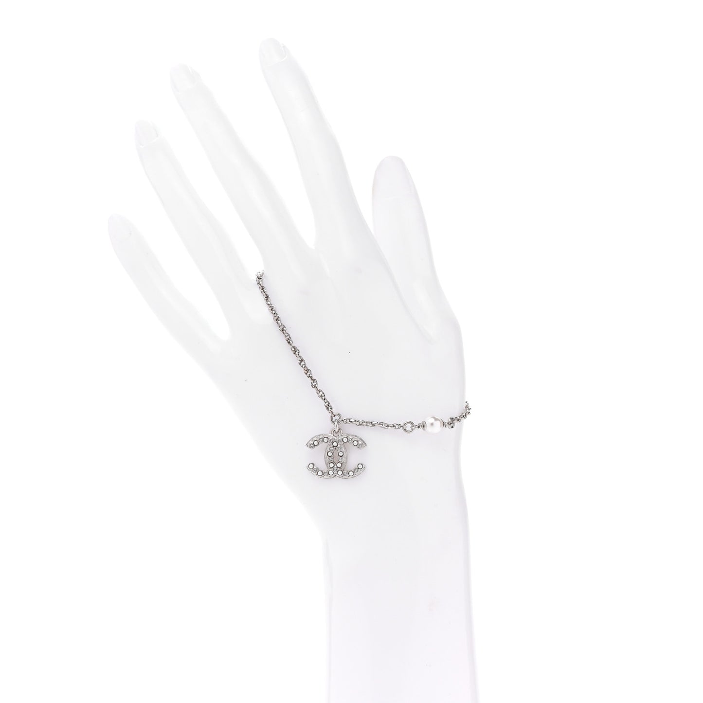 Pearl Crystal CC Bracelet Silver