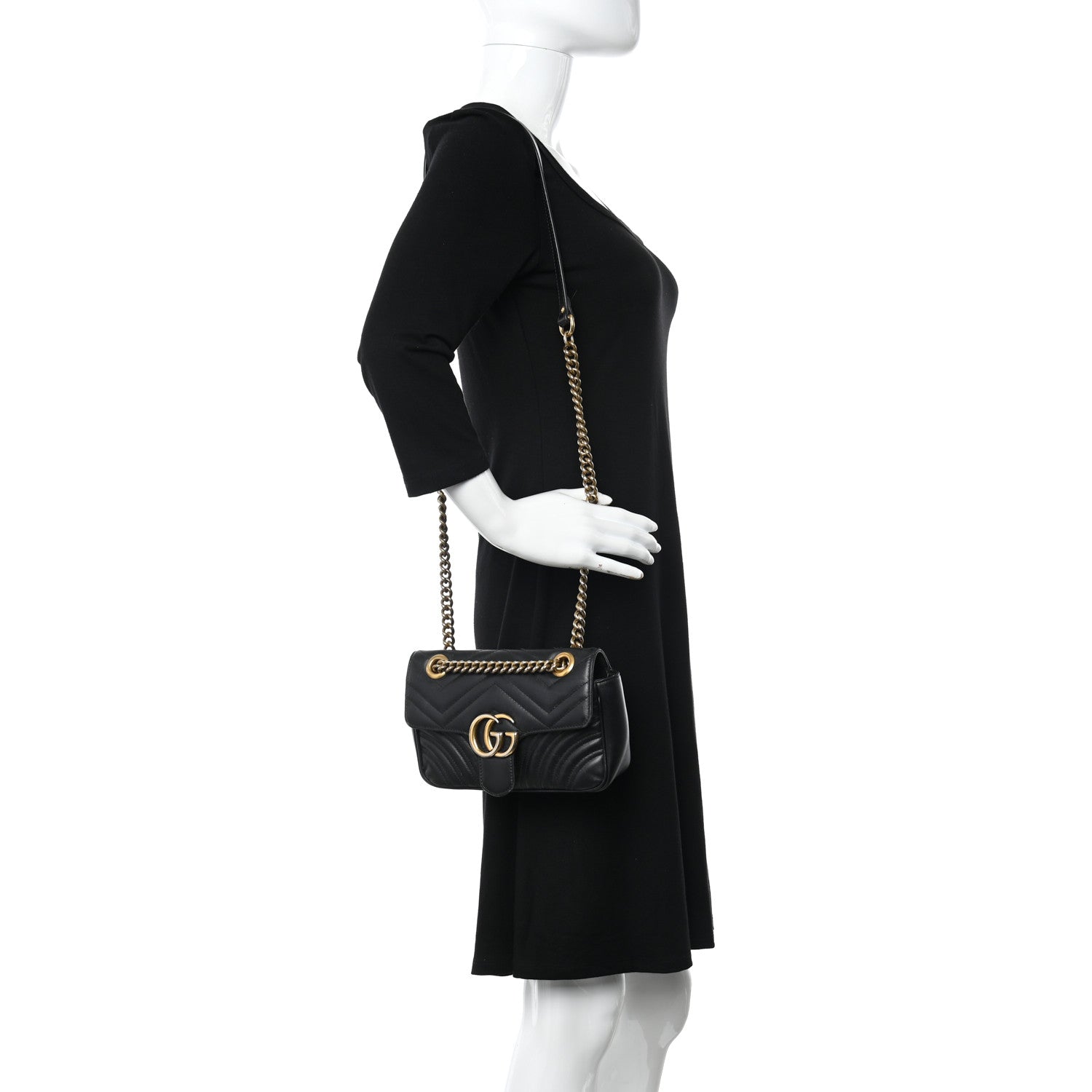 Gucci Calfskin Matelasse Mini GG Marmont Shoulder Bag Black 2 of 14