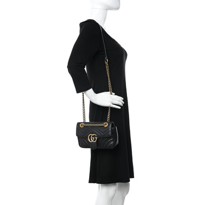 Gucci Calfskin Matelasse Mini GG Marmont Shoulder Bag Black 2 of 14