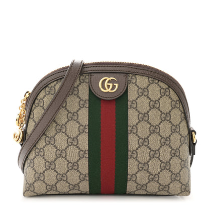 Gucci GG Supreme Monogram Textured Dollar Calfskin Web Small Ophidia Dome Shoulder Bag Beige Ebony New Acero 1 of 10