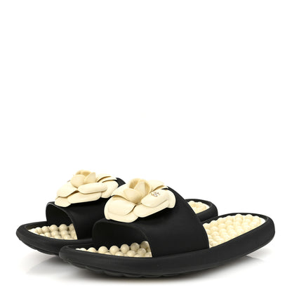 Chanel Thermoplastic PVC Camellia Mule Sandals 38 Black Ivory 4 of 9
