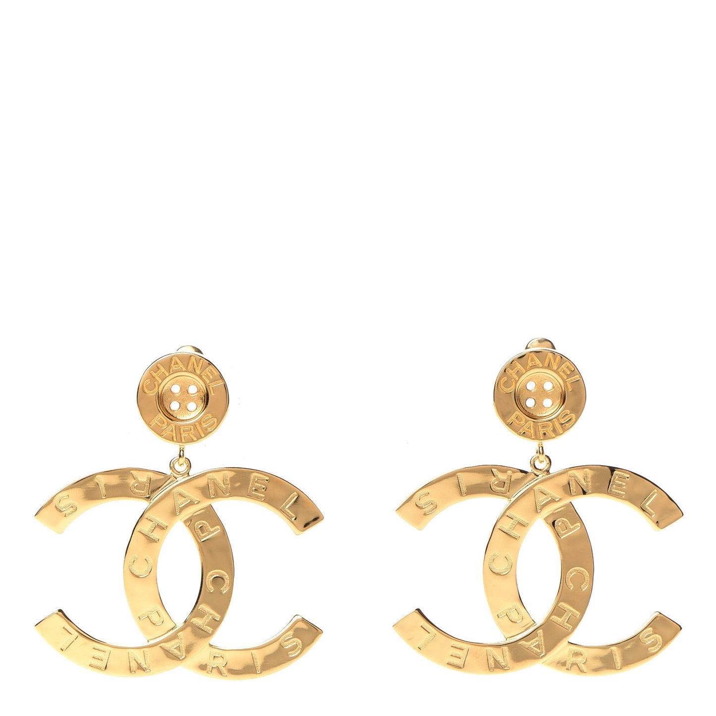 Metal Large Paris Button Earrings Gold