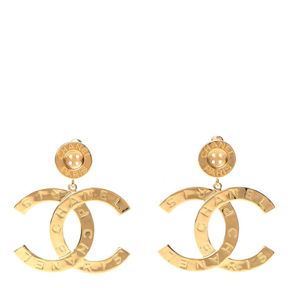 Chanel Metal Large Paris Button Earrings Gold 1 of 5
