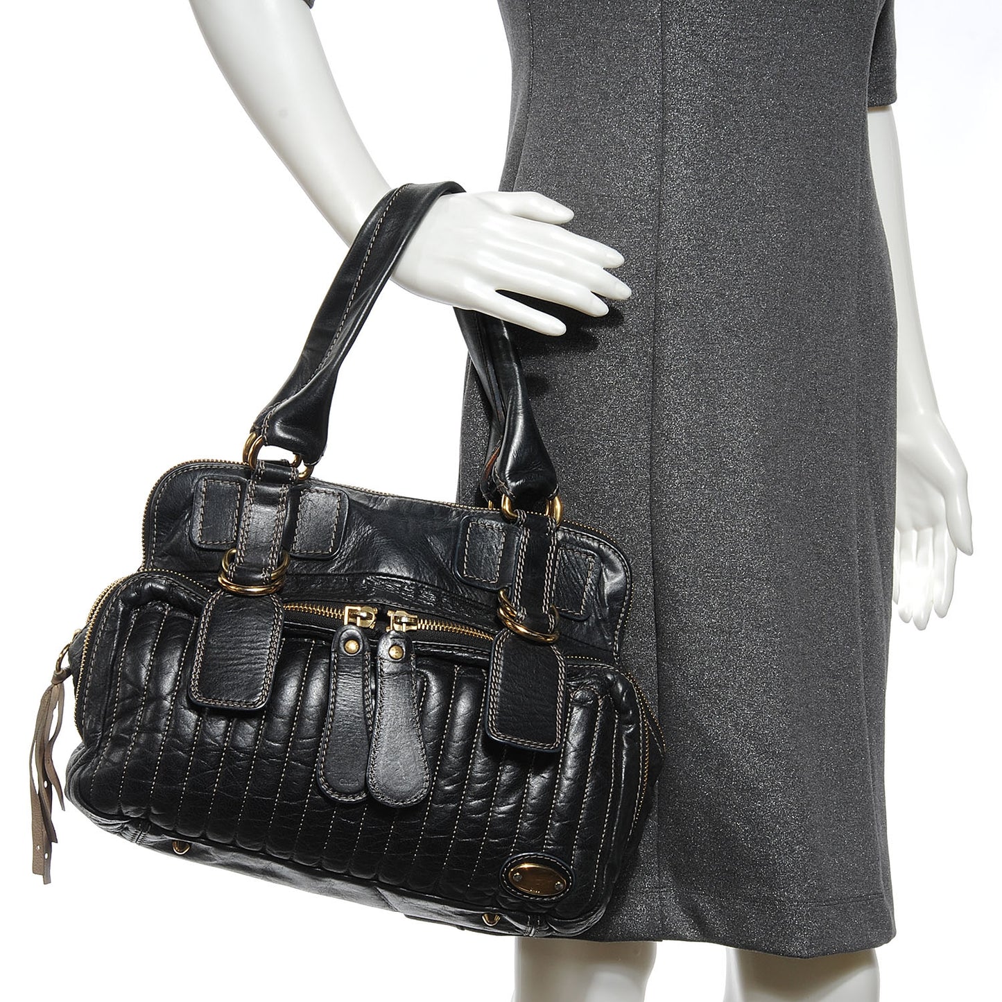 Leather Quilted Large Bay Tote Black