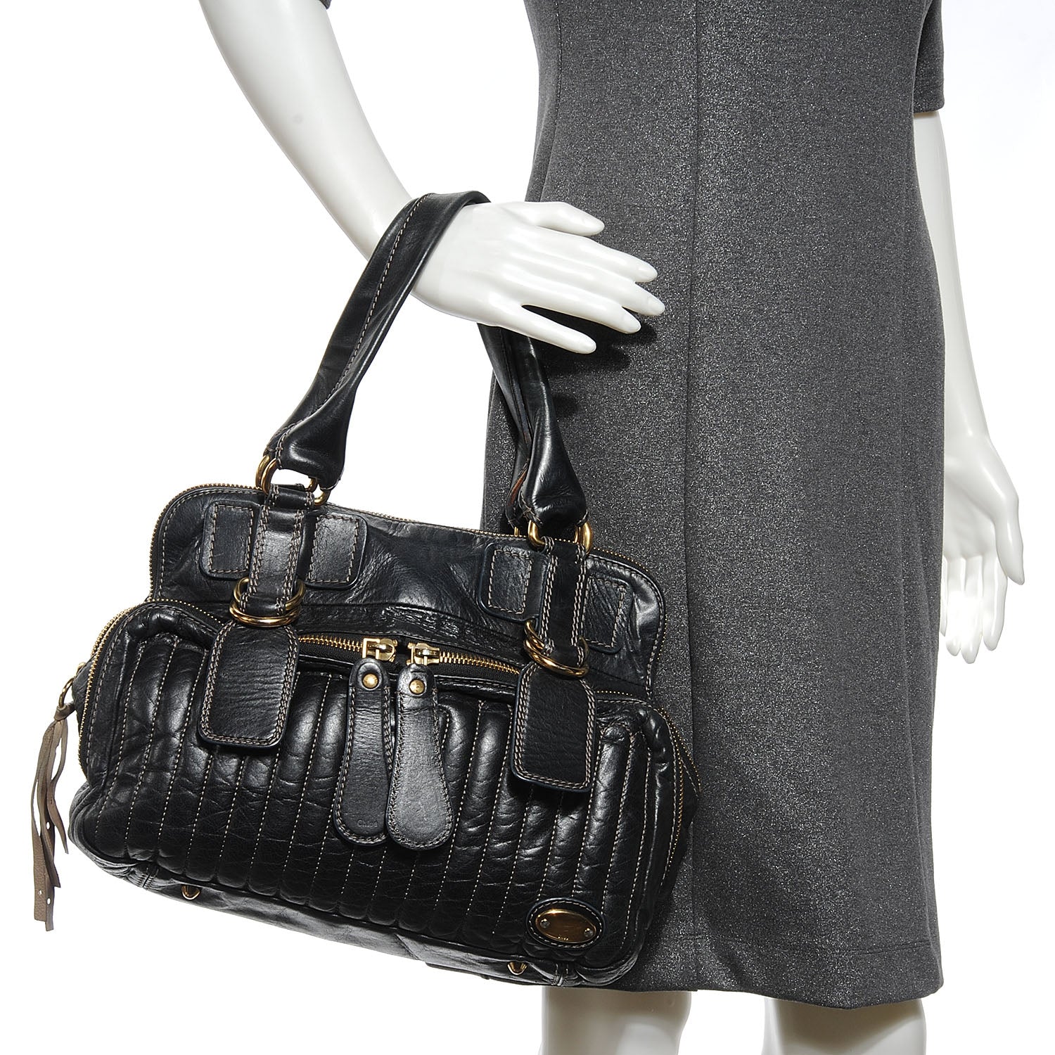 Chloe Leather Quilted Large Bay Tote Black 2 of 7