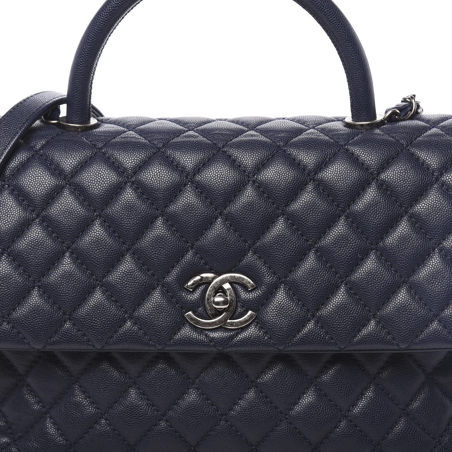 Caviar Quilted Medium Coco Handle Flap Navy Blue
