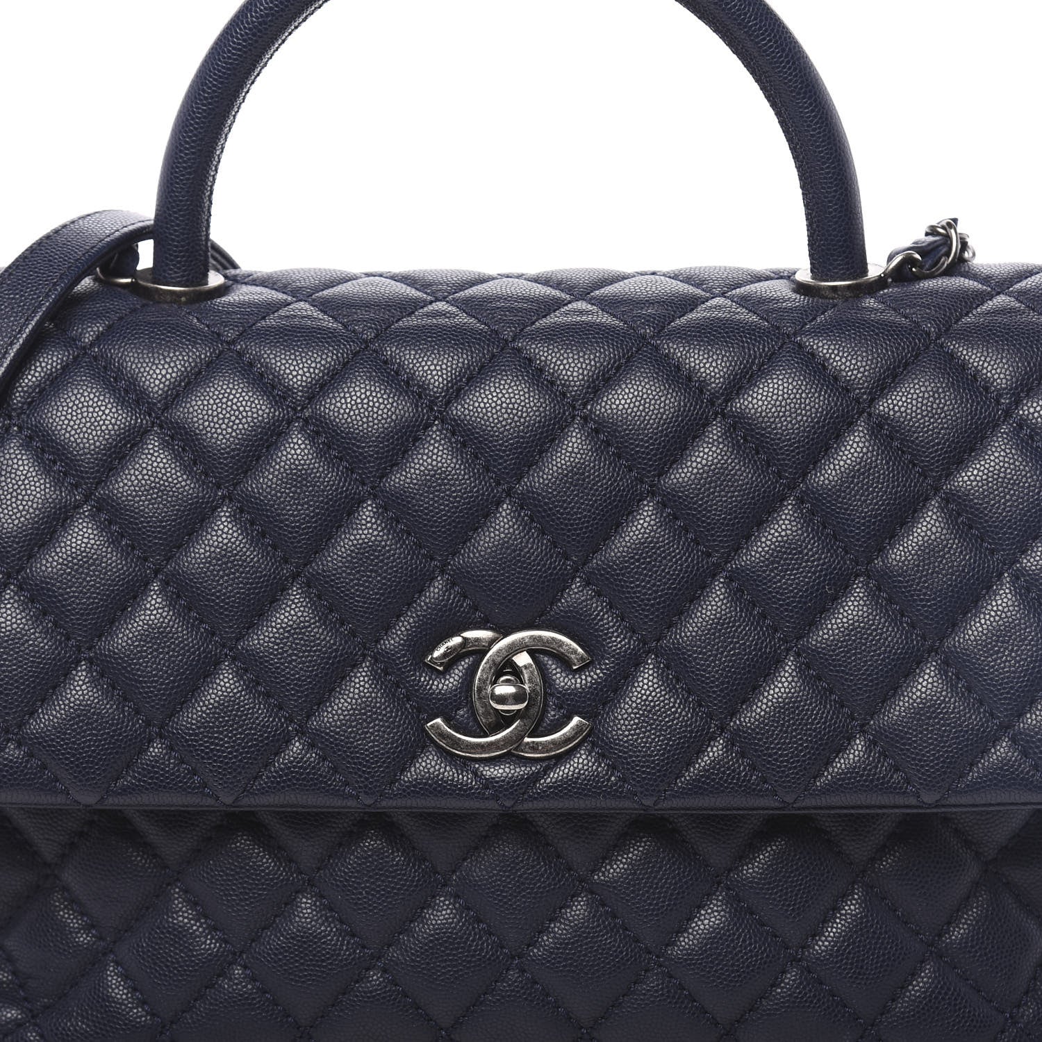 Chanel Caviar Quilted Medium Coco Handle Flap Navy Blue 10 of 11