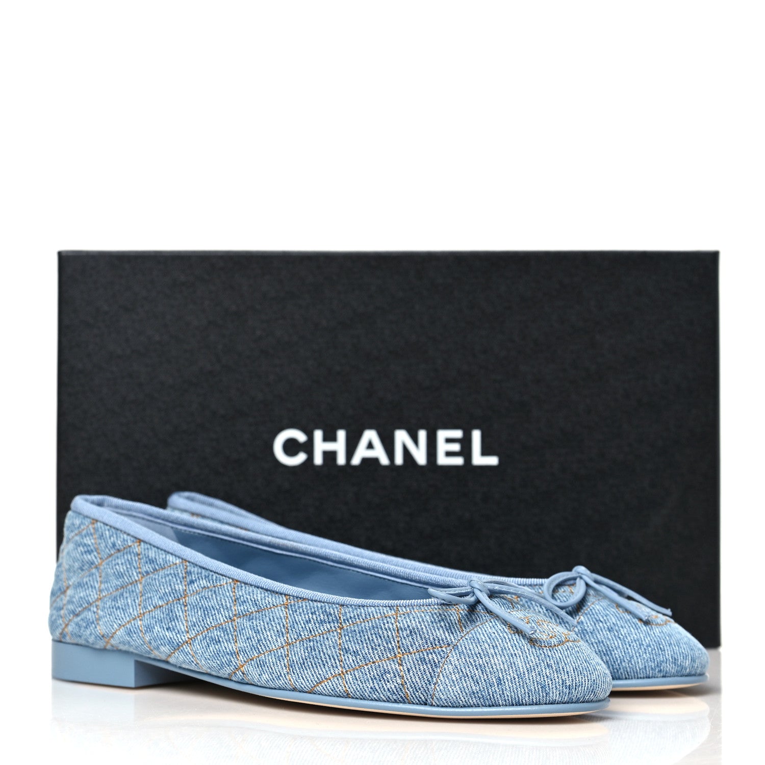 Chanel Denim Quilted CC Cap Toe Ballerina Flats 36.5 Light Blue 10 of 10