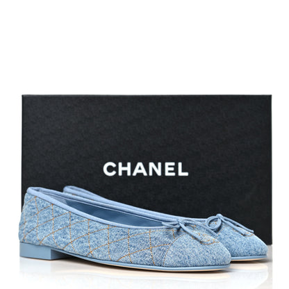Chanel Denim Quilted CC Cap Toe Ballerina Flats 36.5 Light Blue 10 of 10