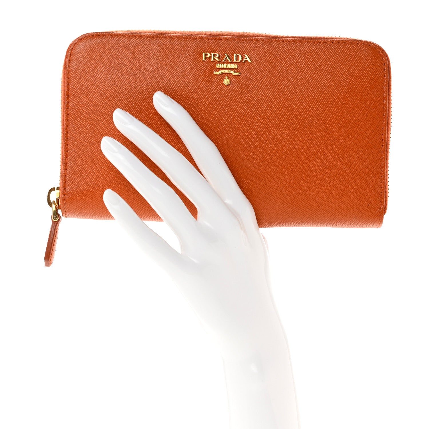 Prada Saffiano Metal Zip Around Wallet Papaya 2 of 7
