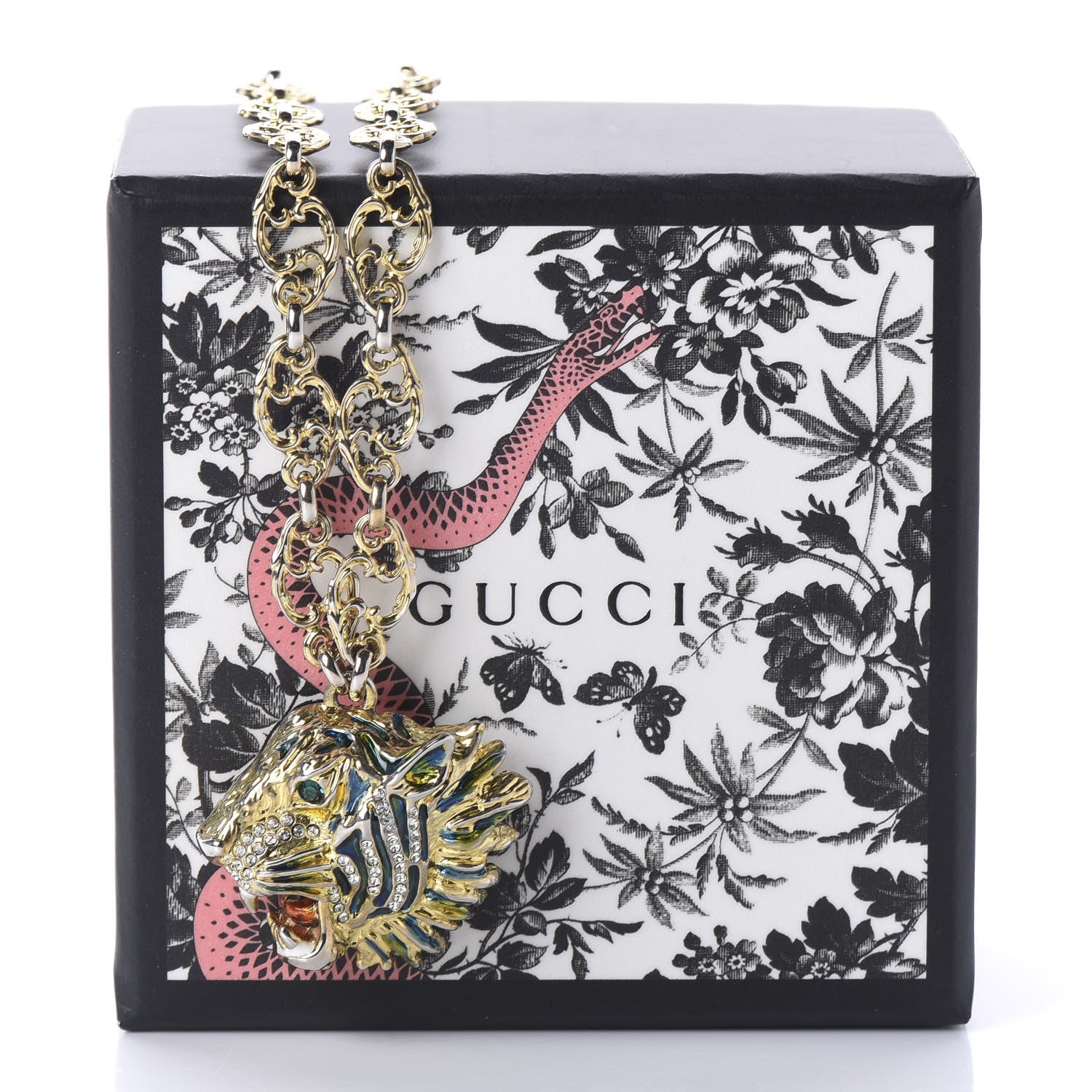 Gucci Metal Enamel Roaring Tiger Pendant Necklace Gold 6 of 6