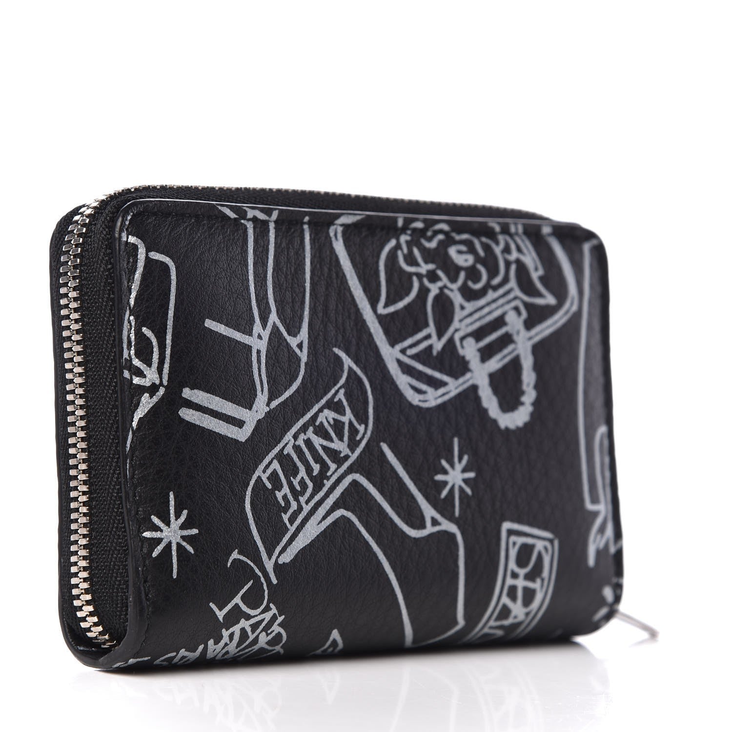 Balenciaga Calfskin Printed Tattoo Card Case Black 3 of 7