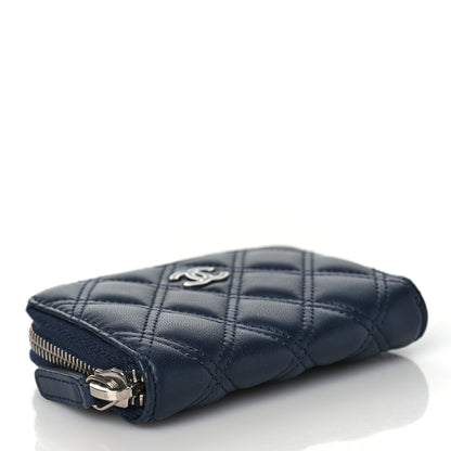 Chanel Lambskin Quilted Zip Around Coin Purse Wallet Blue 4 of 9