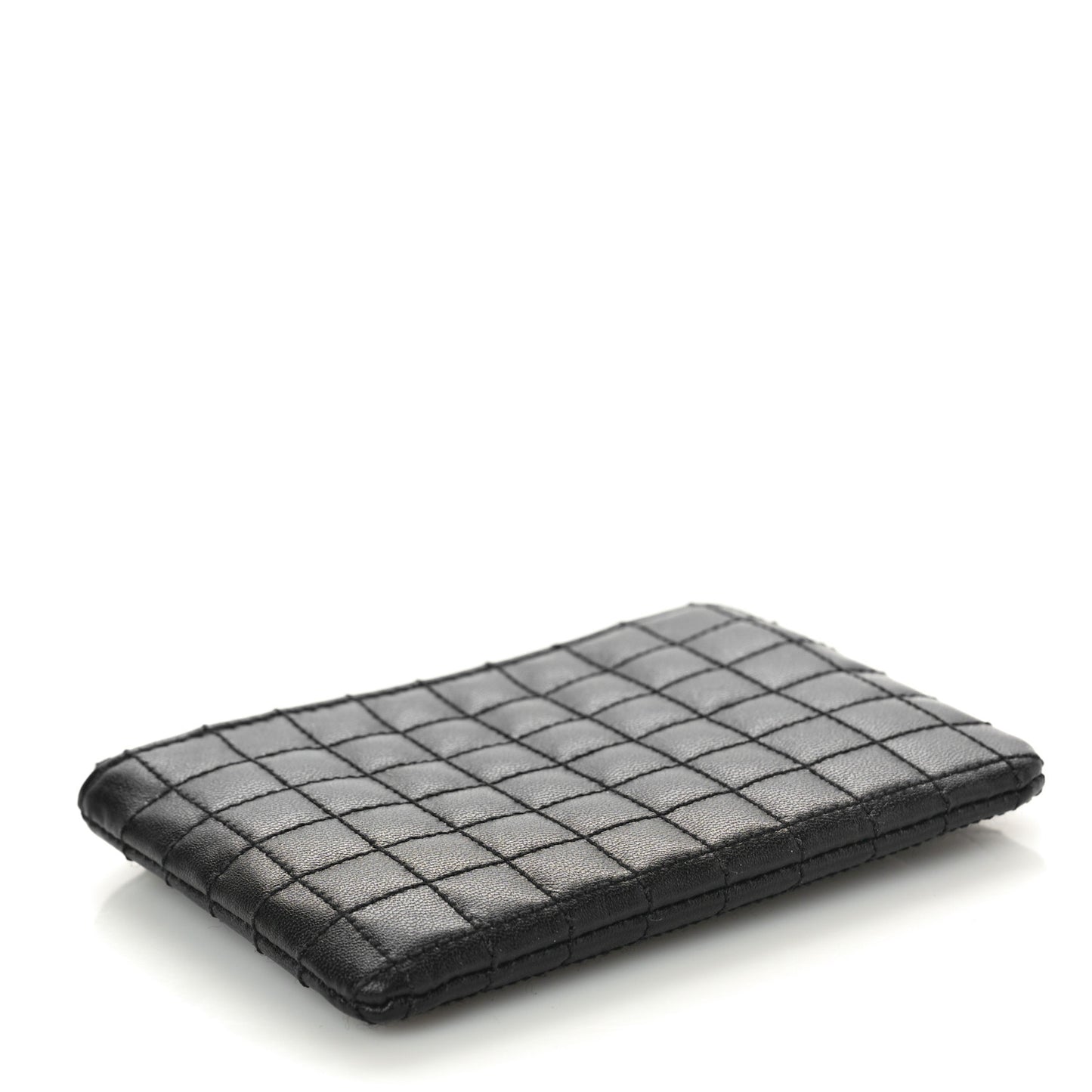 Calfskin Quilted C Charm Coin Card Pouch Black