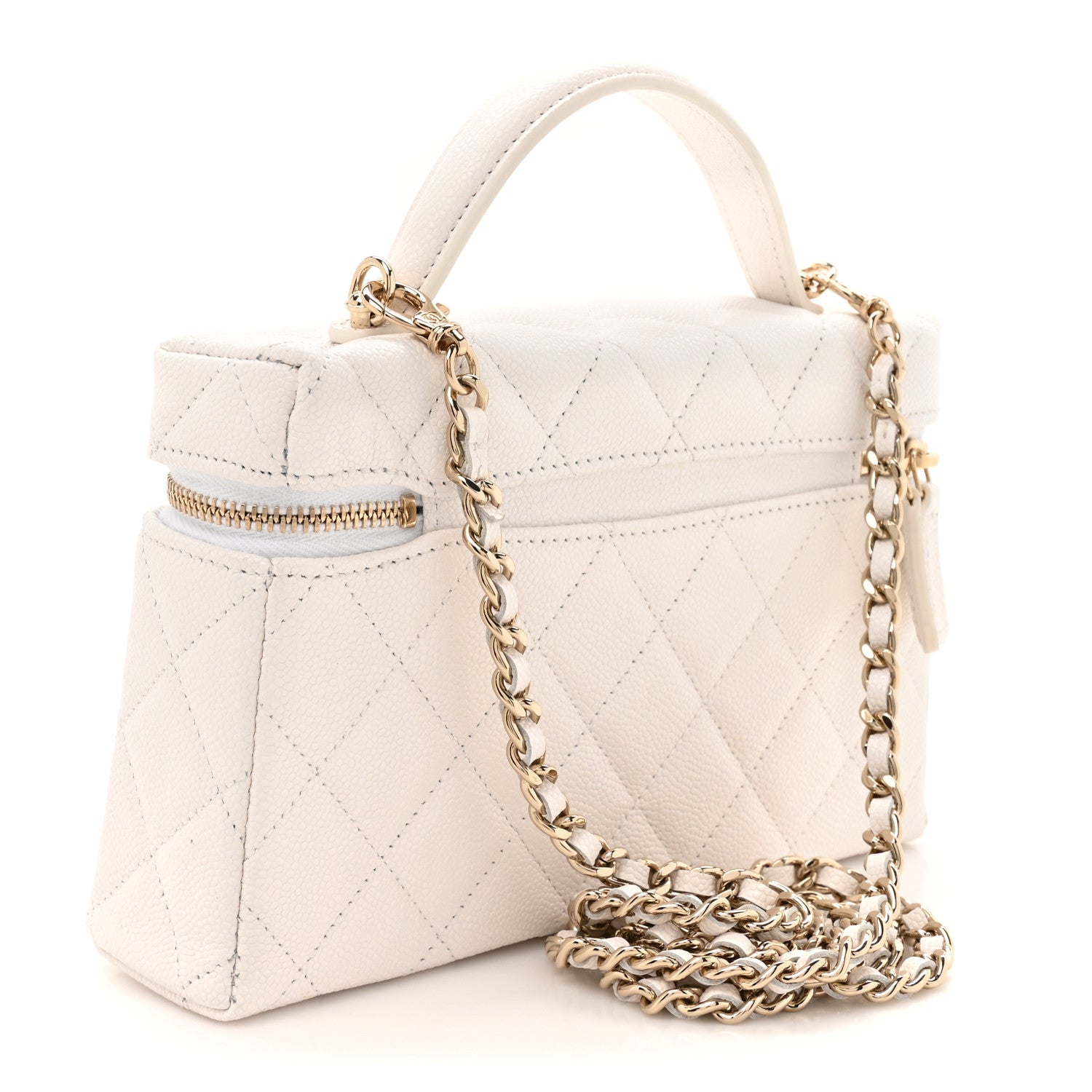 Chanel Caviar Quilted Top Handle Slim Vanity With Chain White 3 of 10