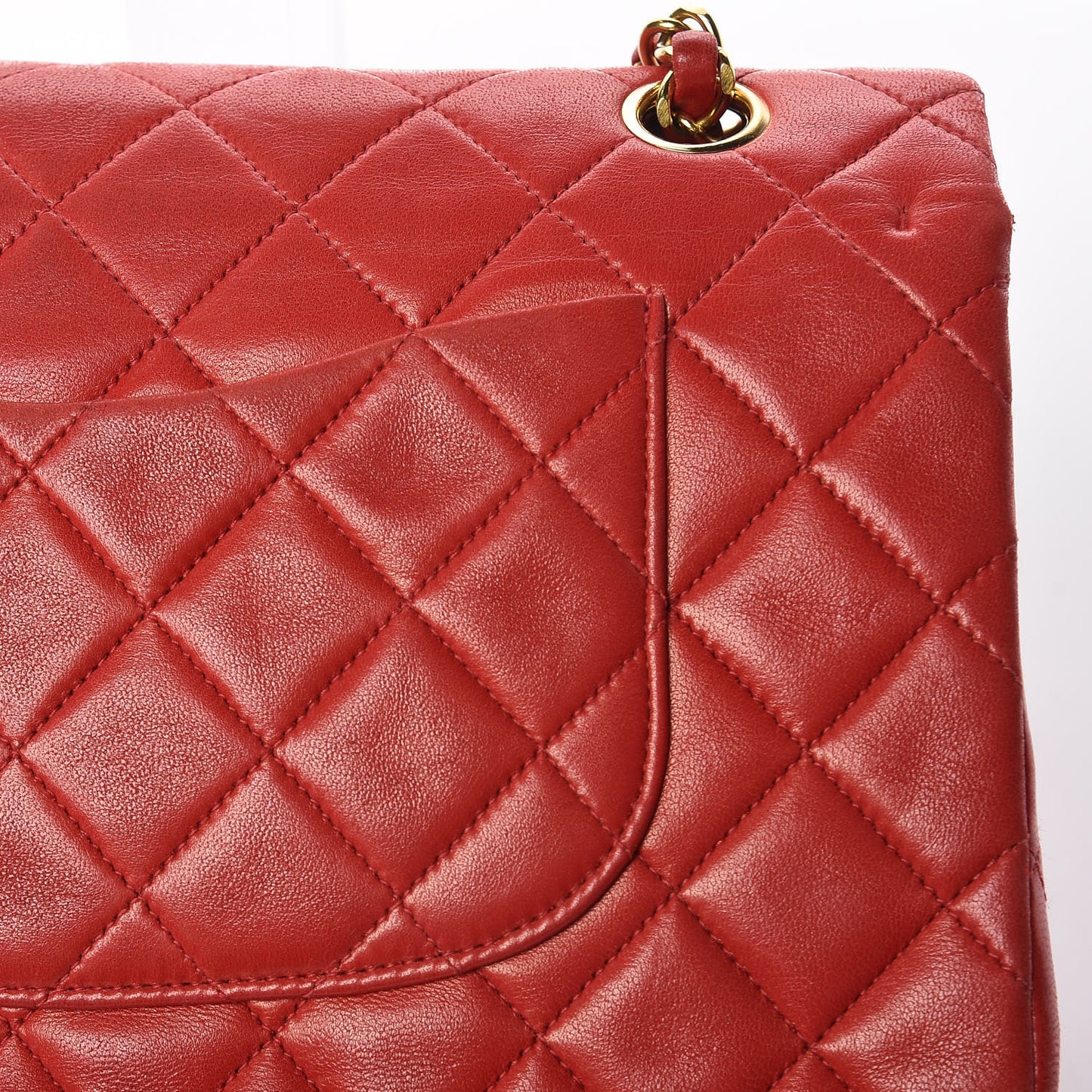 Lambskin Quilted Medium Double Flap Red